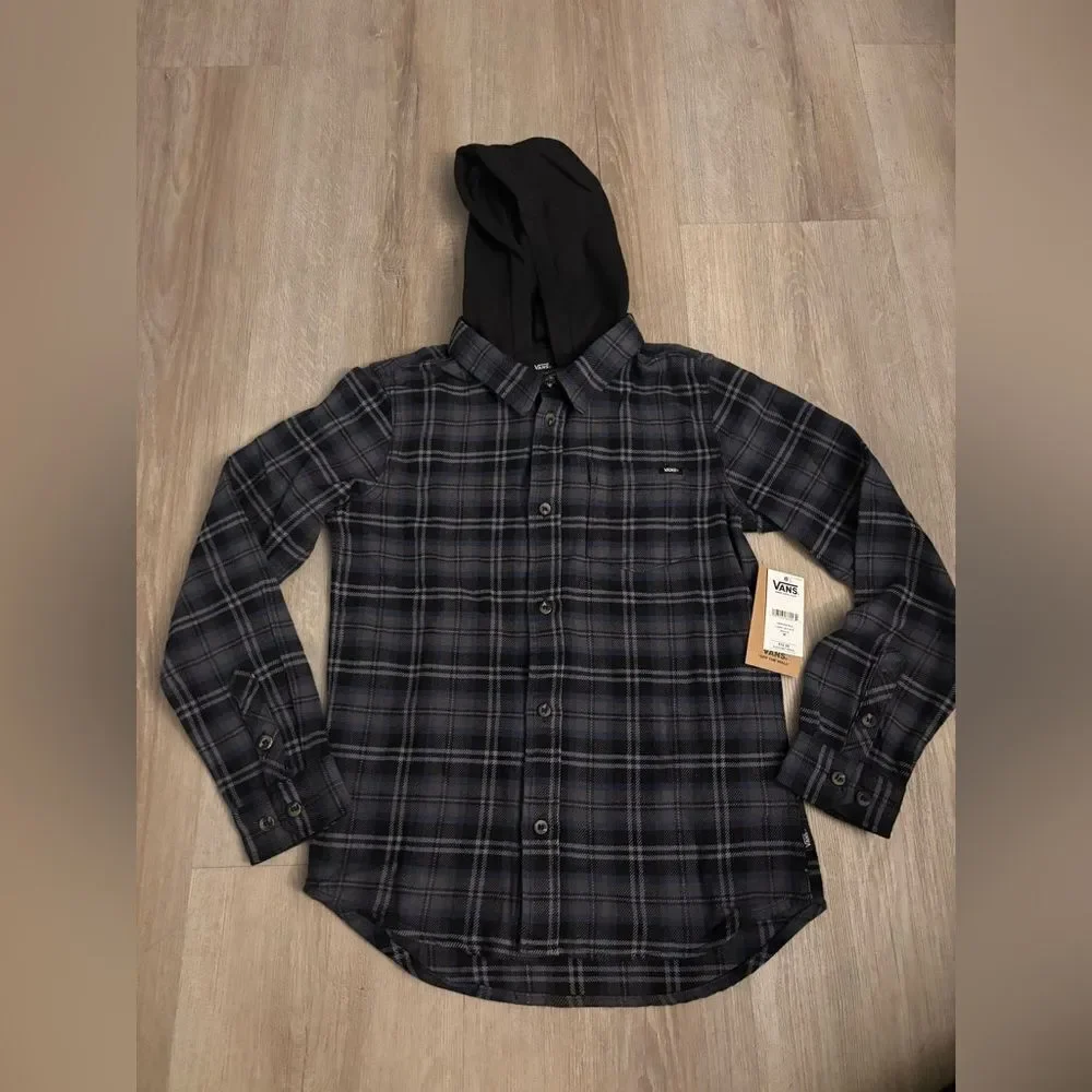 Vans boys  Black Plaid Shirt with Hood